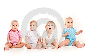 Four babies isolated isolated on white background