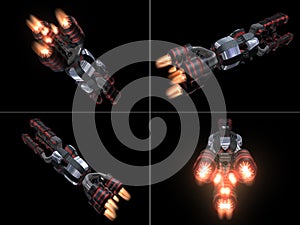 Four Back Views of Black and Red Space Ship