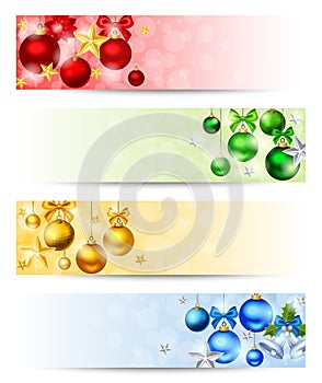 Four banners with colorful Christmas balls. Vector eps-10.