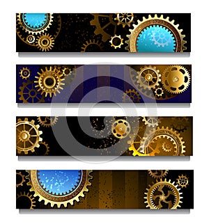 Four banners with gears