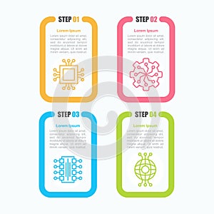 Four banners with microchip and computer technologes for infographic concept.