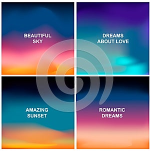 Four beautiful backgrounds. Blurred abstract backdrops like sunrise, sunset or amazing sky