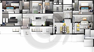Four bedroom family apartment axonometric interior design 3d