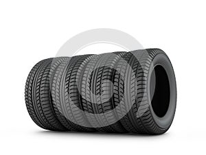 Four black rubber tires