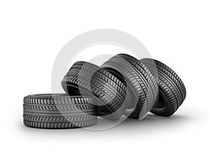 Four black rubber tires