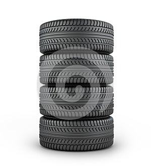 Four black rubber tires