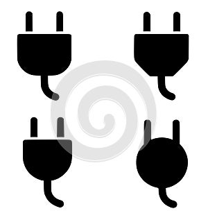 4 power plug illustrations, black silhouette, transparent background