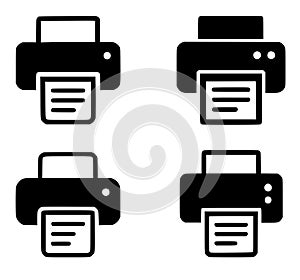 4 printer illustrations, black silhouette, transparent background