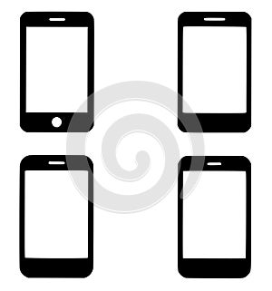 4 smartphone illustrations, black silhouette, transparent background