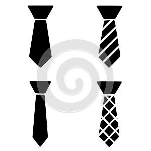 4 tie illustration icons, black, transparent background