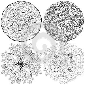 Four black and white mandala set vector illustration