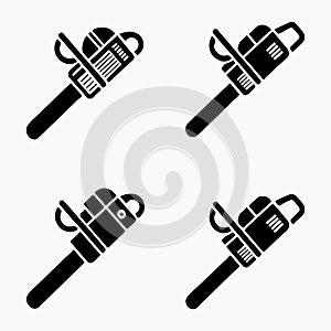 Four black and white silhouettes of chainsaws on a white background