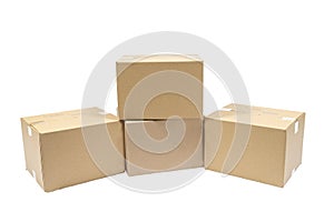 Four Blank Shipping Boxes Isolated On White