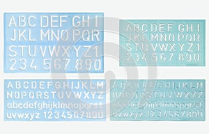 four blue alphabet rulers of different sizes, from small to large