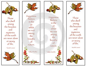 Four Bookmarks: Nature Drawings With Quotes