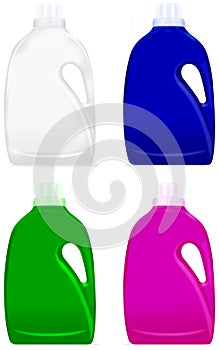Colored bottles with handles for detergent photo