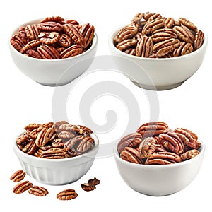 Four Bowls Filled with Pecan Nuts