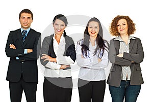 Four business people standing in a line