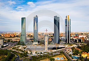 Four business skyscrapers of the business district in Madrid, Spain photo