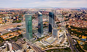 Four business skyscrapers of the business district in Madrid, Spain photo