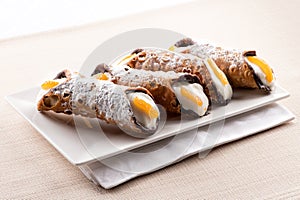 Four cannoli Sicilia or Sicilian cannoli