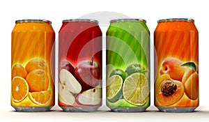 Natural fruit juice on cans photo