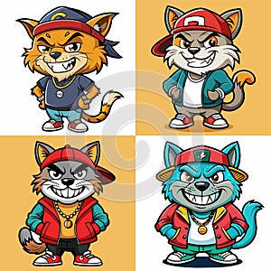 Four Cartoon Cats in Various Outfits and Hats photo