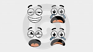 Four cartoon faces with different expressions