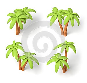 Four cartoon palm trees in pairs on a white backdrop