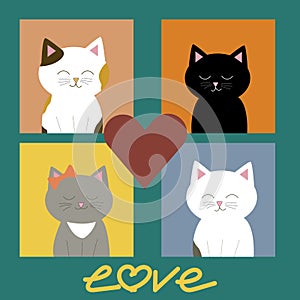 Four cats in love