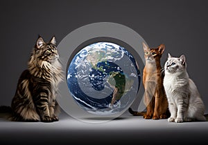 Cats looking at globe