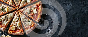 Four cheese Pizza. Cheese Pull. Pizza on a Background with copyspace.