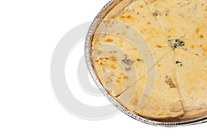 Four cheese pizza isolated on white background