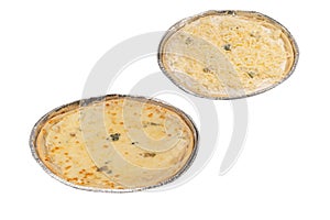 Four cheese pizza isolated on white background