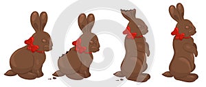 Four chocolate rabbits isolated on a white background. Vector graphics