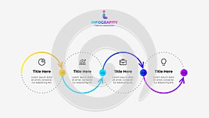 Four circles for infographic timeline wit zigzag line. Presentation template with 4 steps, options or processes