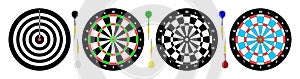 Four classical Dartboards for playing darts. Six darts for game. Flat style. isolated vector photo