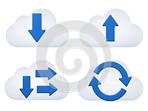 Cloud icons representing data transfer and sync