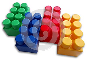 Four color details of children`s building blocks