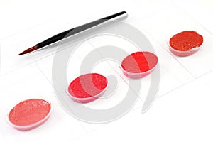 Four color lipstick samples with brush applicator