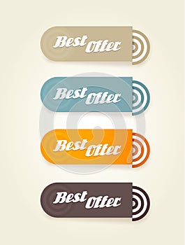 Four colored paper stipes with best offer text.