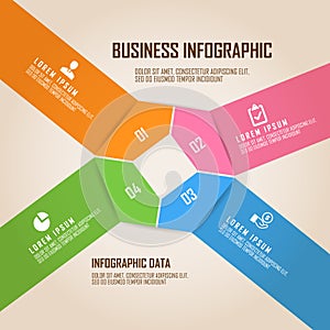 Four colored pentagon business infogrpahic with blank square on center