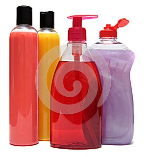 Four colored plastic bottles photo