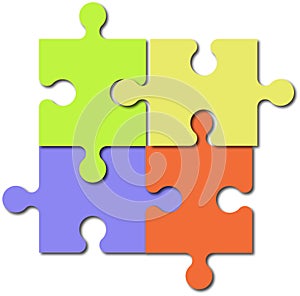 Four colored puzzle elements on a white background