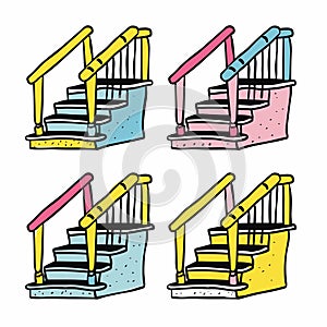 Four colorful cartoonstyle stair slides grid, different color combinations. Simplistic design photo