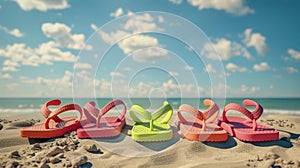 Four Colorful Flip Flops. AI generated photo