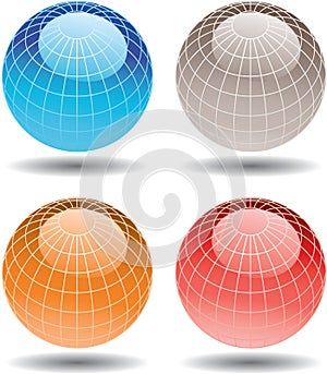 Four colorful glass globes