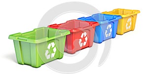 Four colorful recycle bins 3D