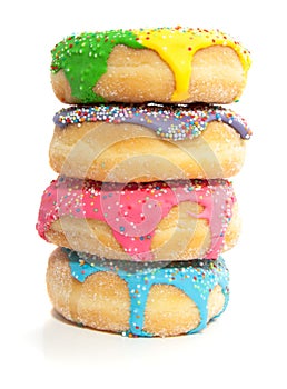 Four colorful vertical donuts