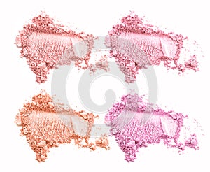 Four colors of eye shadow isolated on white background.